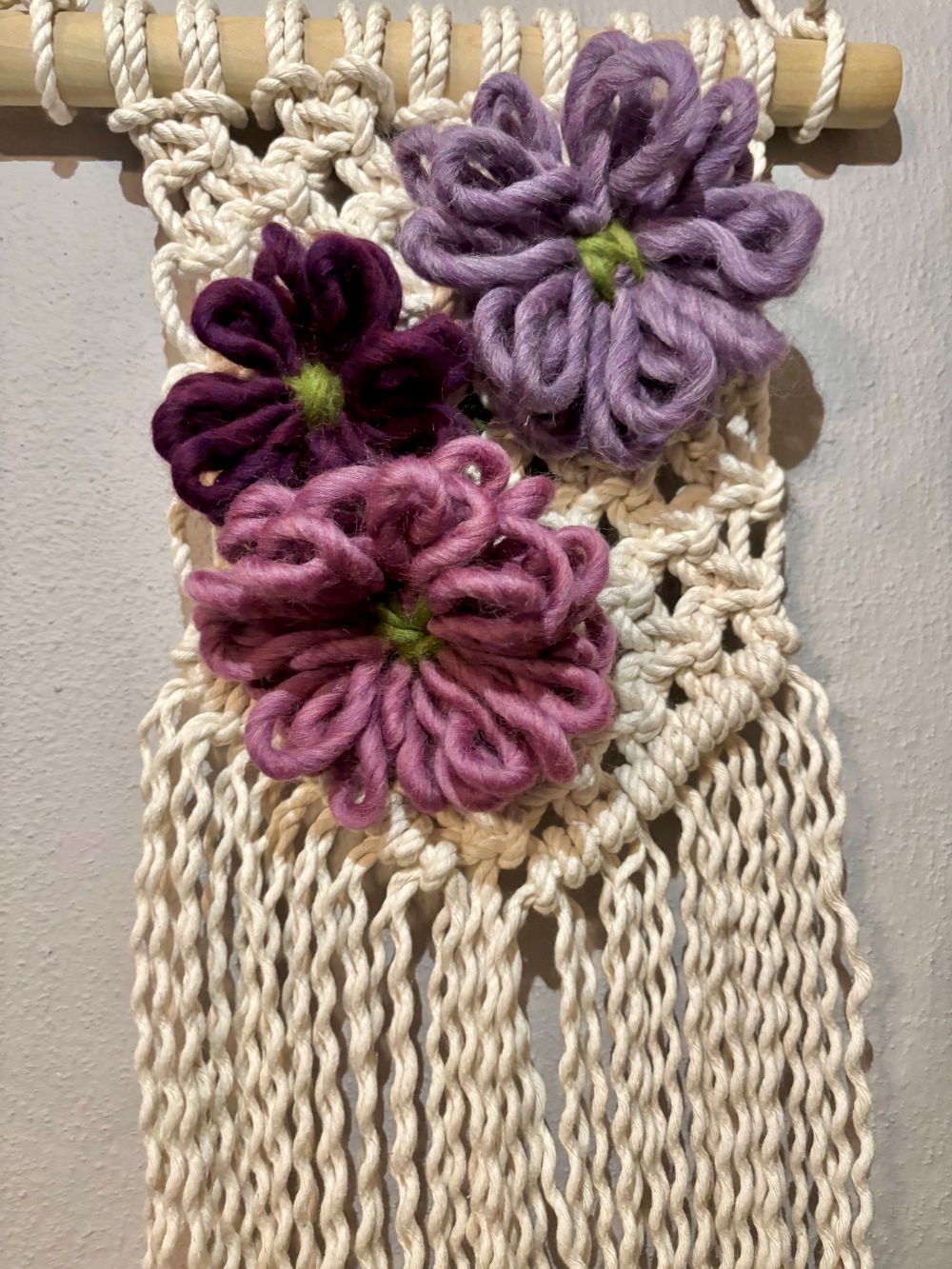 Macrame Wall Hanging with Woven Flowers